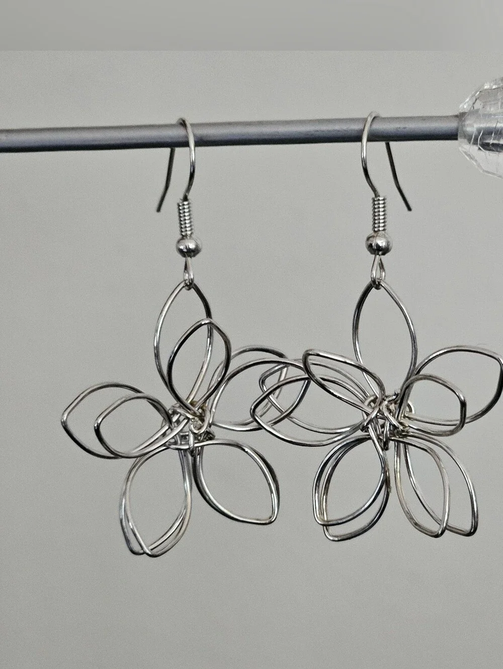 Silver Flower, 3D, Wire Drop Earrings, NWT